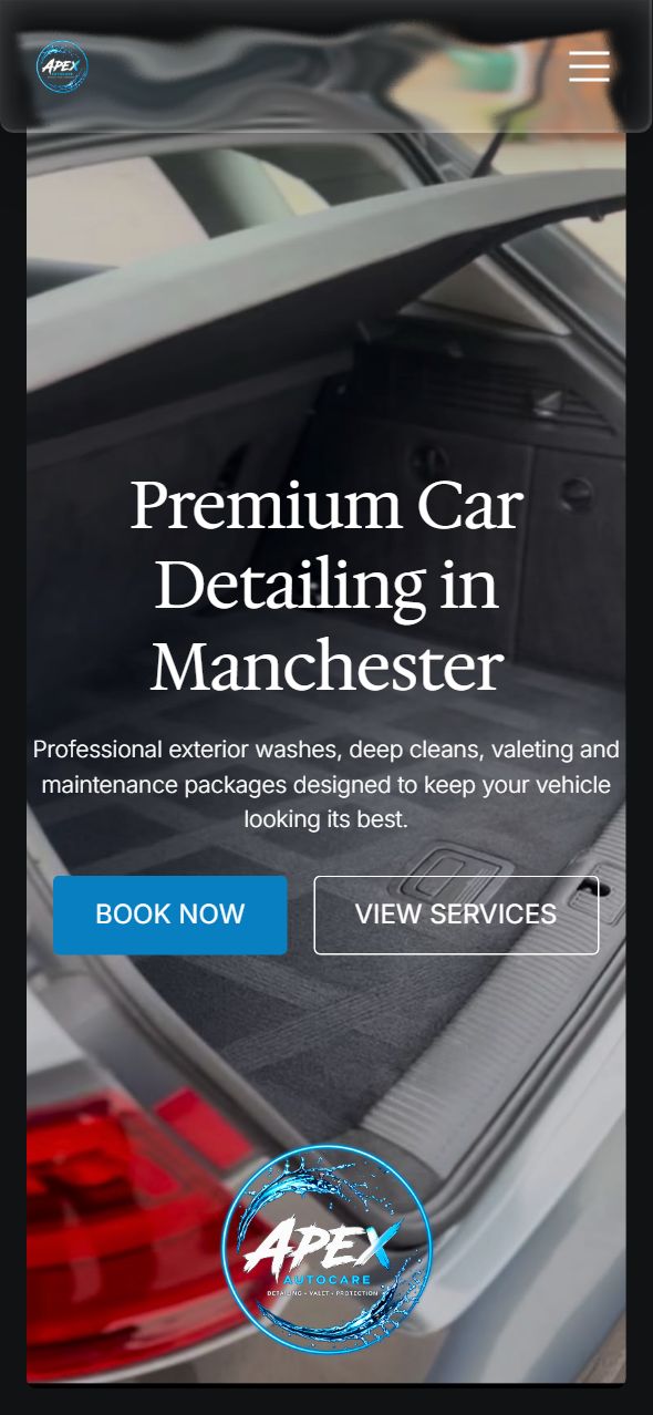 Apex Auto Care website on iPhone