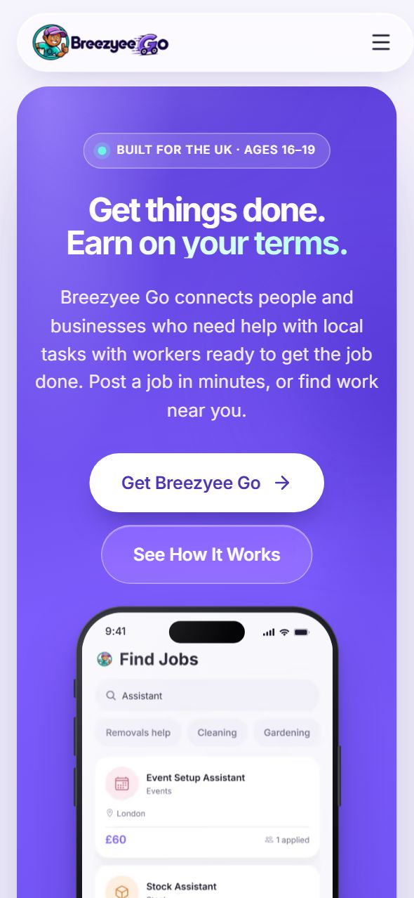 Breezyee Go website on iPhone