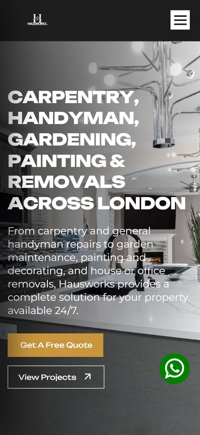 Hausworks website on iPhone