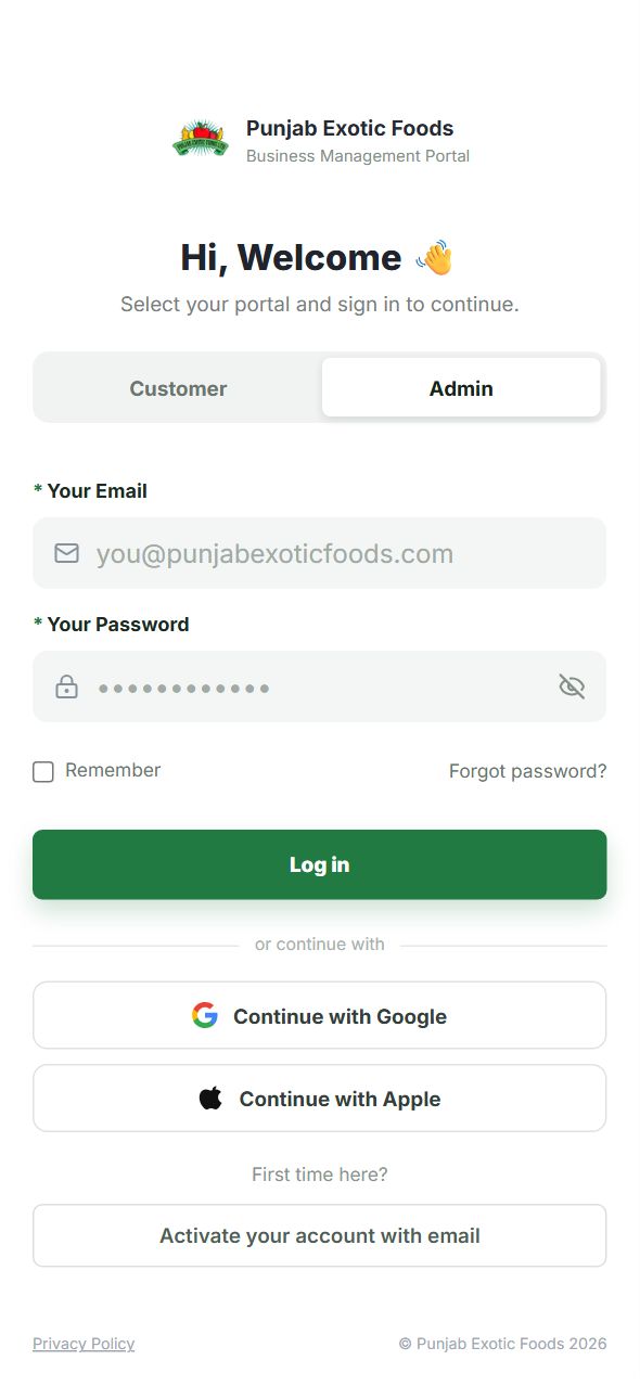 Punjab Exotic Foods website on iPhone