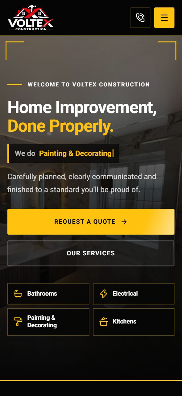 VOLTex Construction website on iPhone